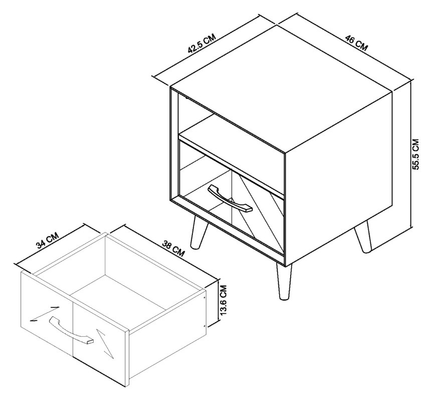 Morreto - Fumed Oak 1 Drawer Bedside Table Specification