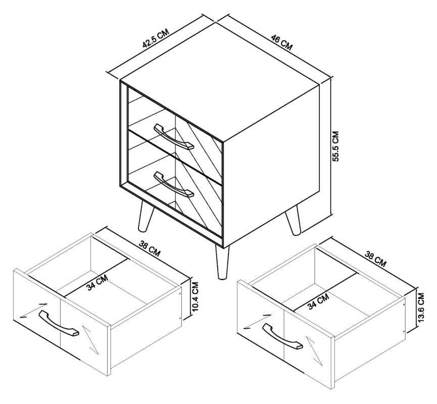 Morreto - Fumed Oak 2 Drawer Bedside Table Specification