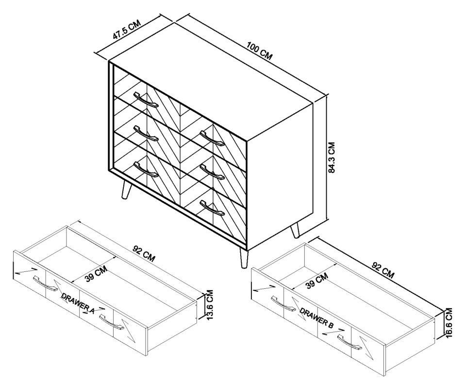 Morreto - Fumed Oak 3 Drawer Wide Chest Specification