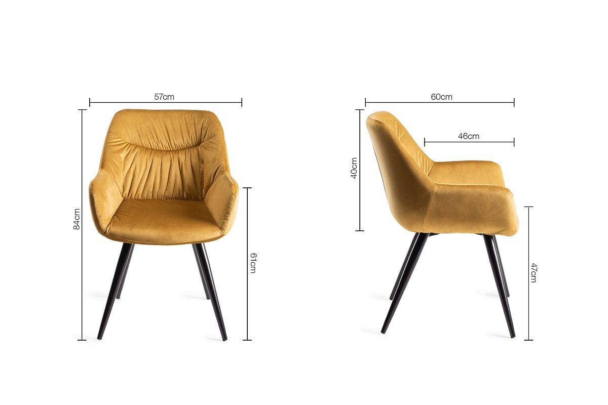 Ramsay - U Leg Oak Effect 6 Seater Dining Table & 6 Mustard Velvet Dali Dining Chairs Specification