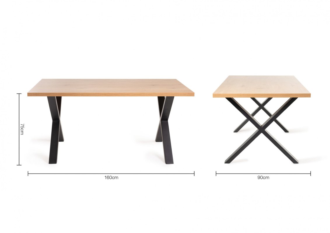 Ramsay - X Leg Oak Effect 6 Seater Dining Table & 6 Blue Velvet Cezanne Dining Chairs Specification