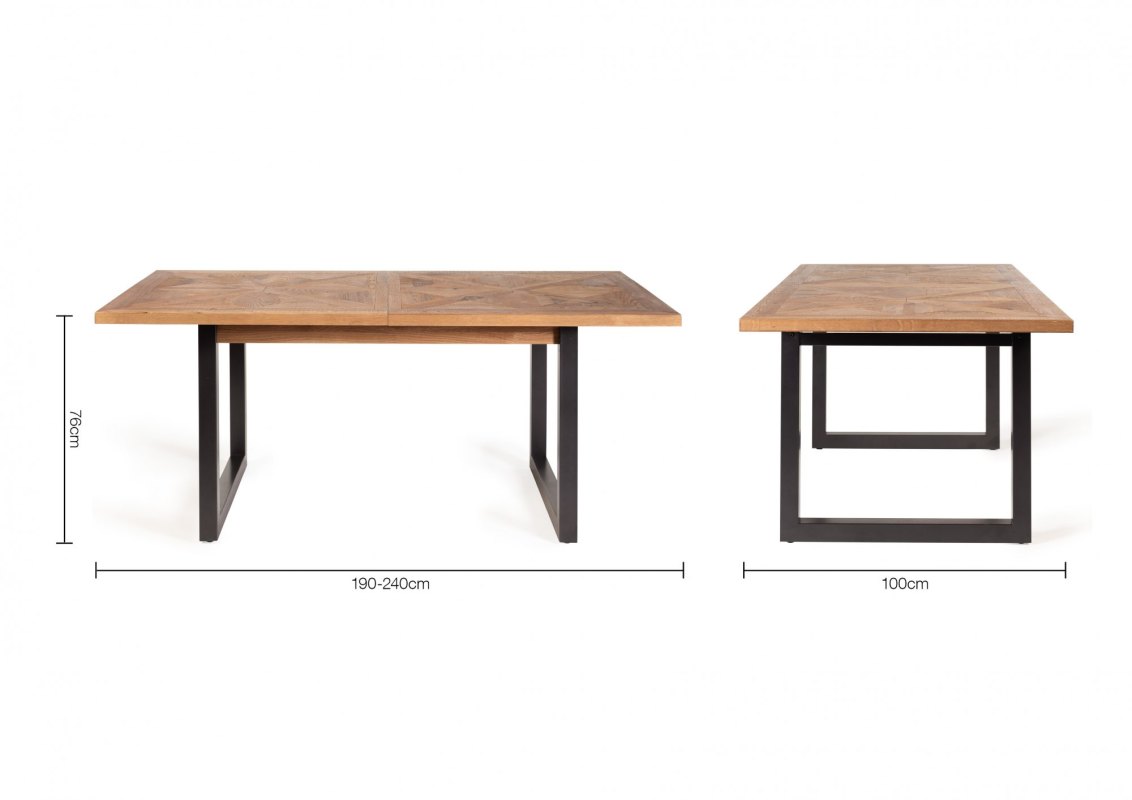 Lowry - Rustic Oak 6-8 Seater Extendable Dining Table & 6 Blue Velvet Dali Dining Chairs Specification