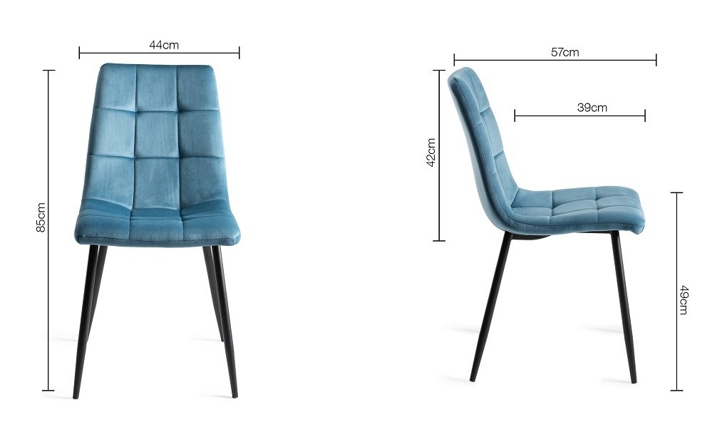 Mondrian - Dining Chair in Petrol Blue Velvet (Pair) Specification