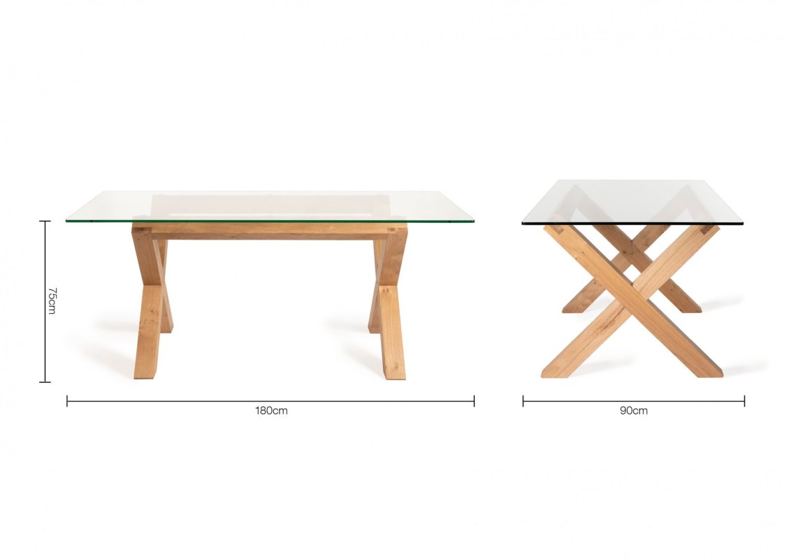 Goya - Light Oak Glass 6 Seater Dining Table & 6 Blue Velvet Cezanne Dining Chairs Specification