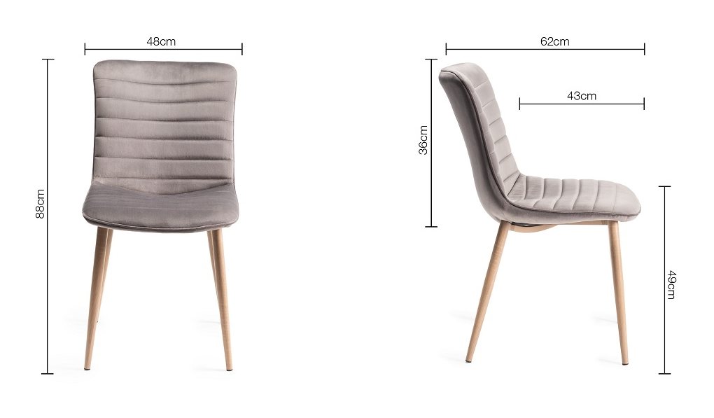Eriksen - Dining Chair in Light Grey Velvet (Pair) Specification