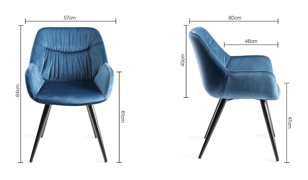 Dali - Dining Chair in Blue Velvet (Pair) Specification