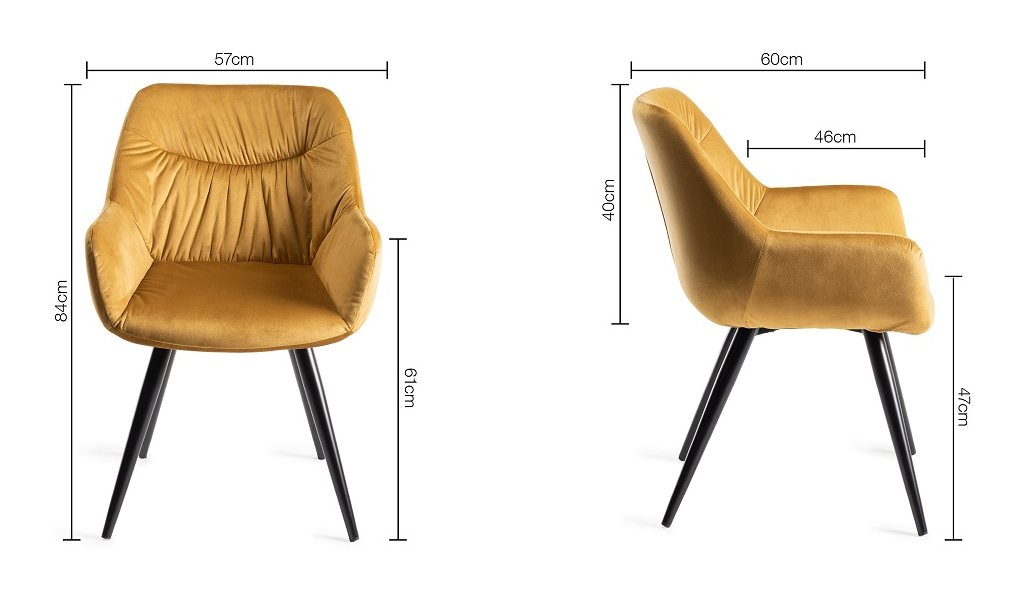 Dali - Dining Chair in Mustard Velvet (Pair) Specification