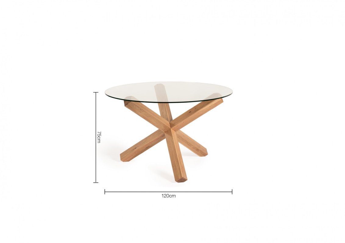 Goya - Light Oak Glass 4 Seater Circular Dining Table Specification