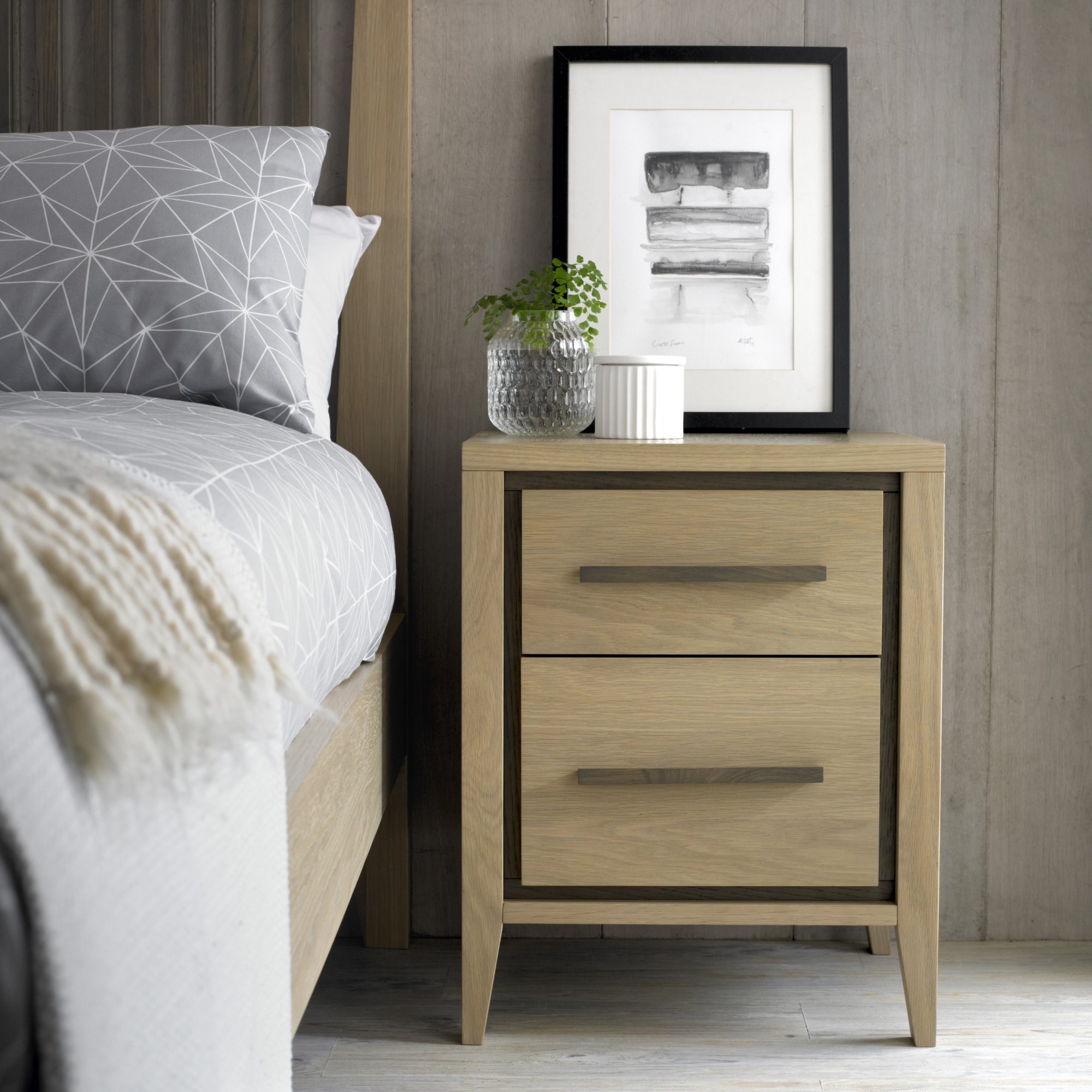 Rimini Aged Oak & Weathered Oak 2 Drawer Nightstand