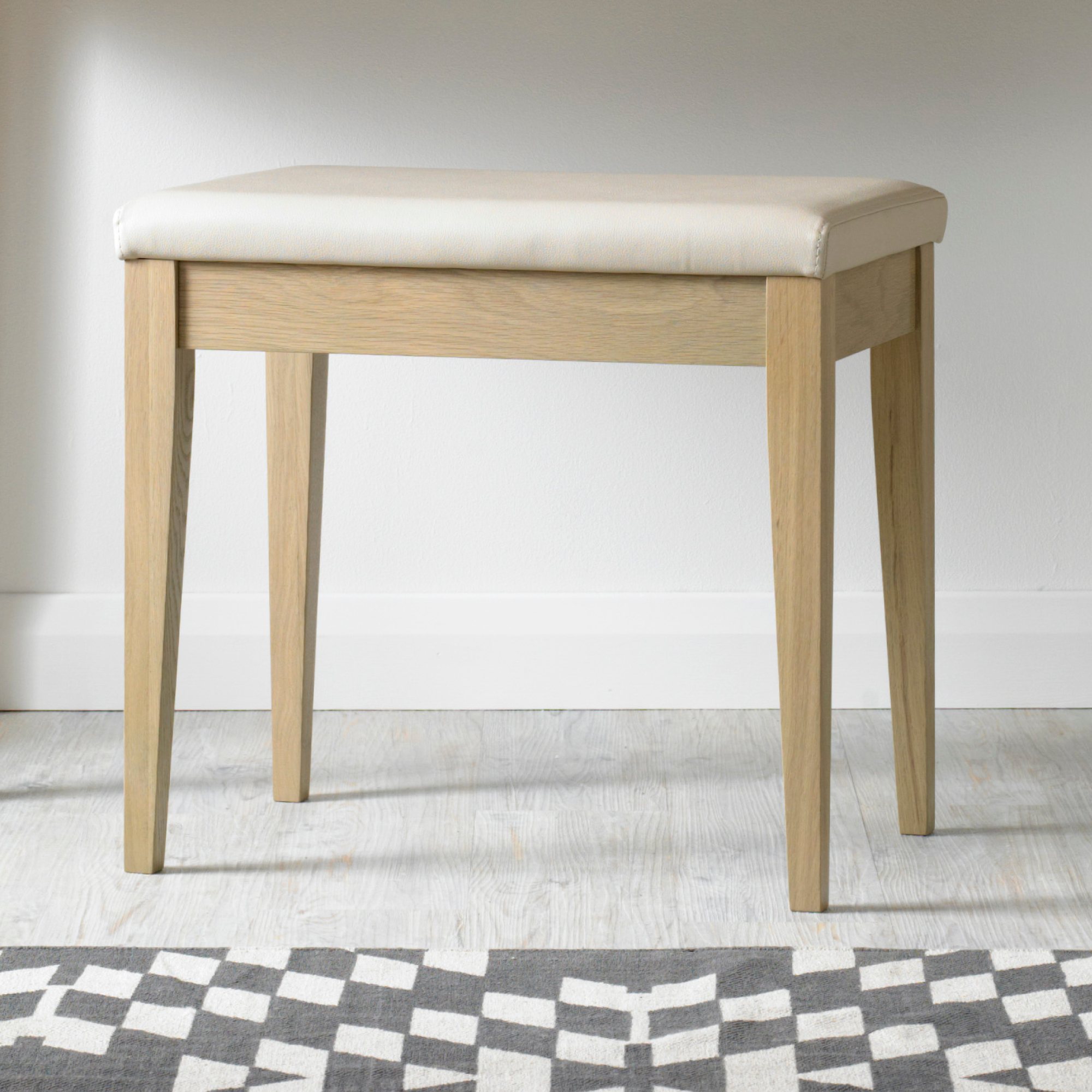 Rimini Aged Oak Stool - Ivory Bonded Leather