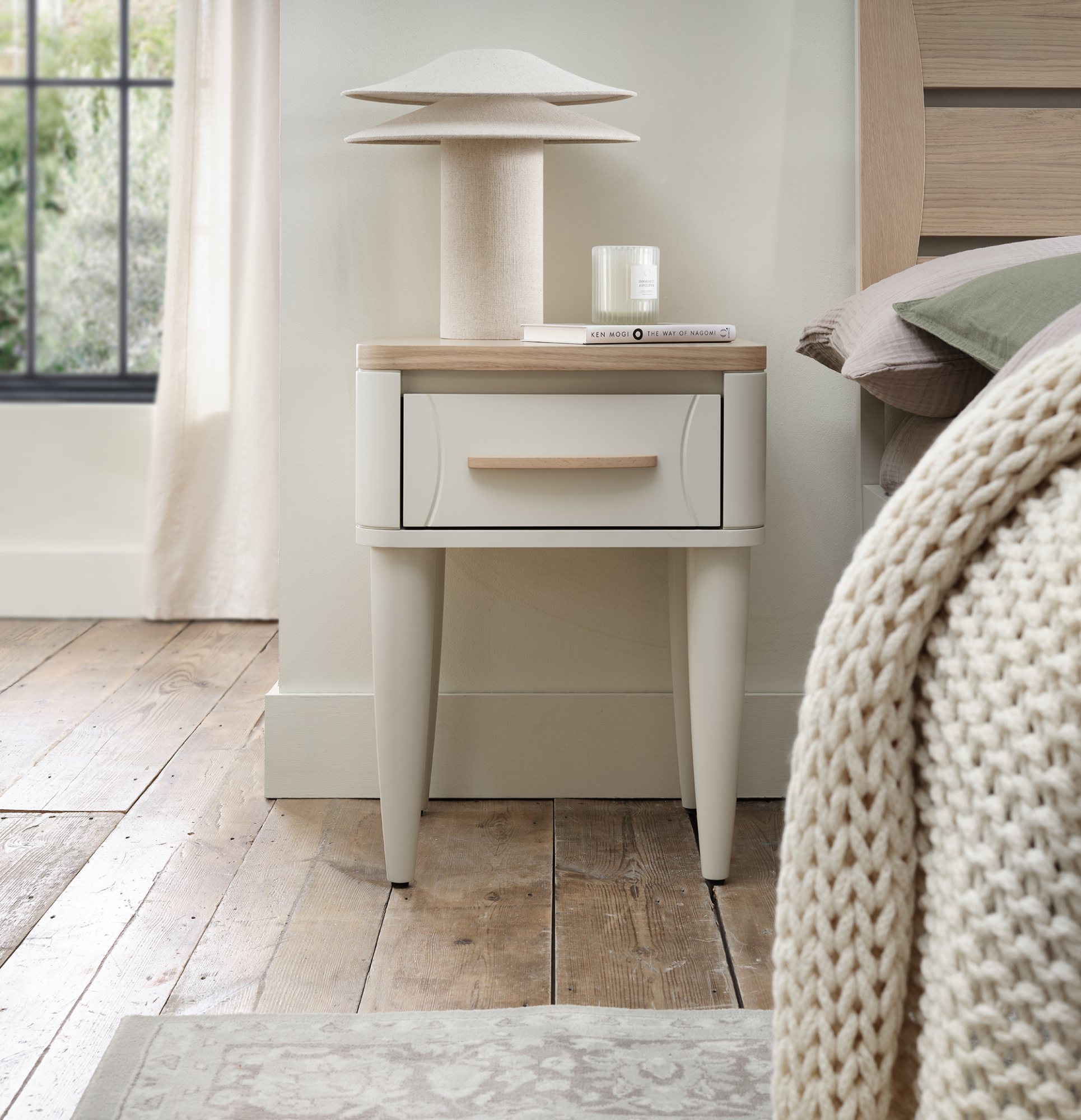 Norman Scandi Oak & Soft Grey 1 Drawer Nightstand