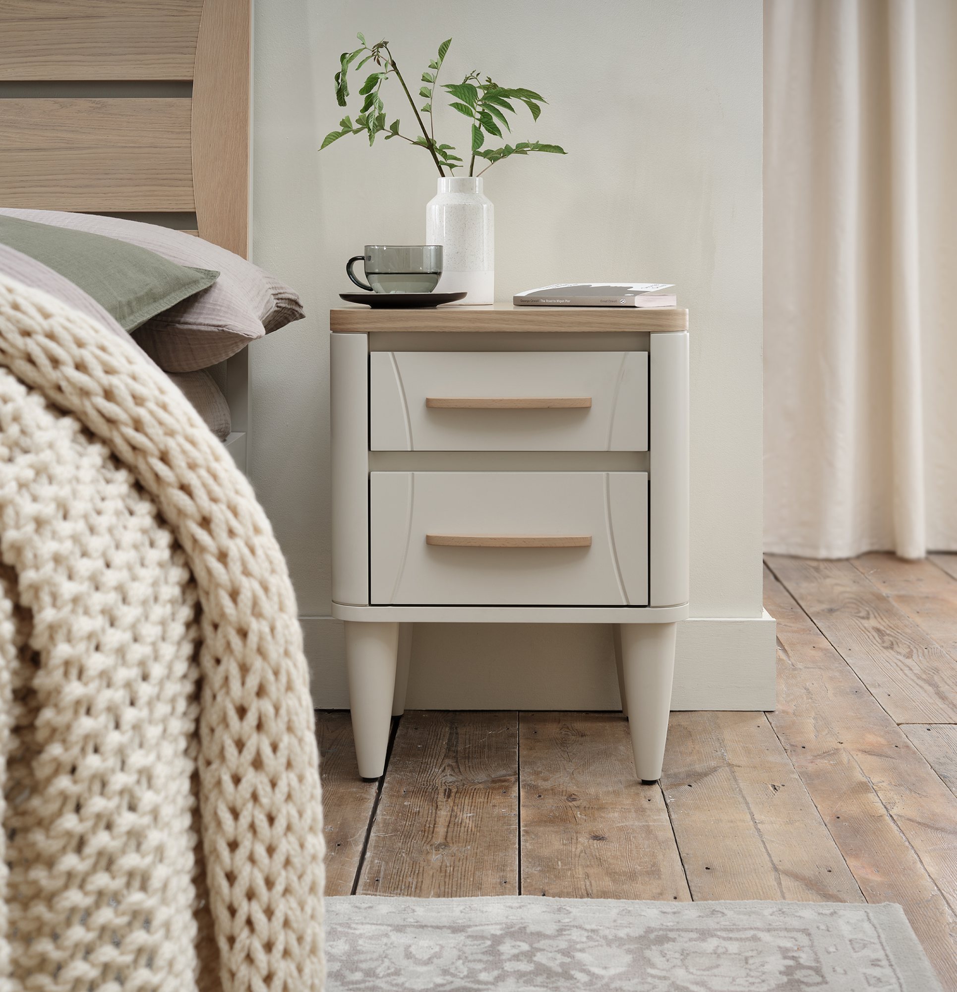 Norman Scandi Oak & Soft Grey 2 Drawer Nightstand