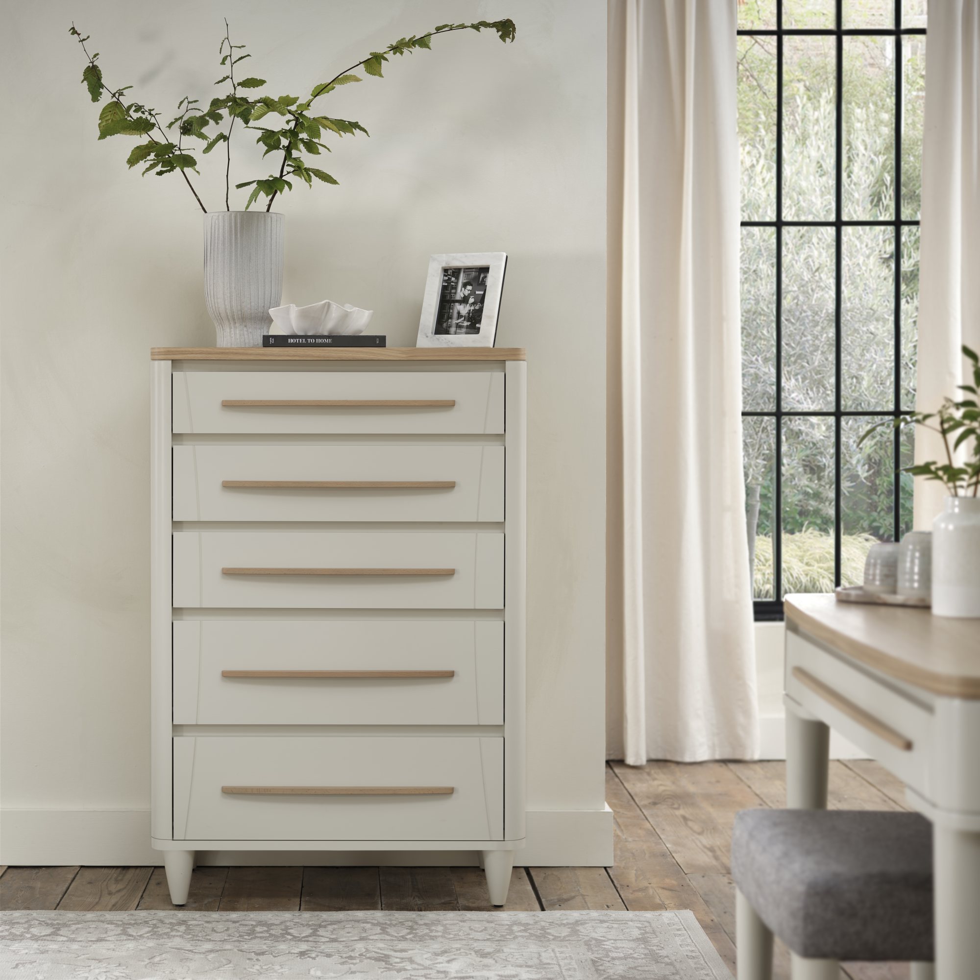 Norman Scandi Oak & Soft Grey 5 Drawer Chest