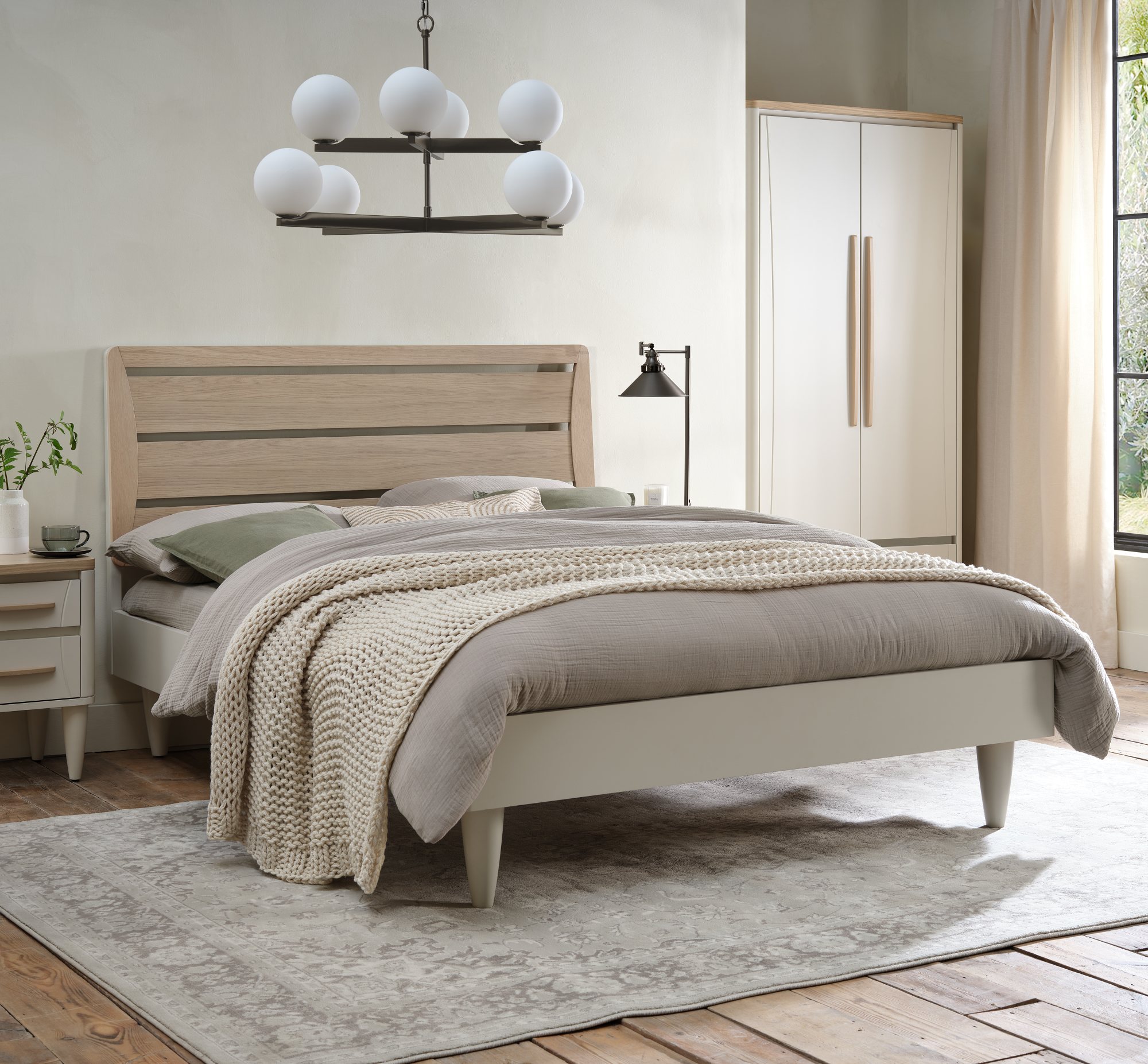 Norman Scandi Oak & Soft Grey Slatted Bedstead Double 135cm