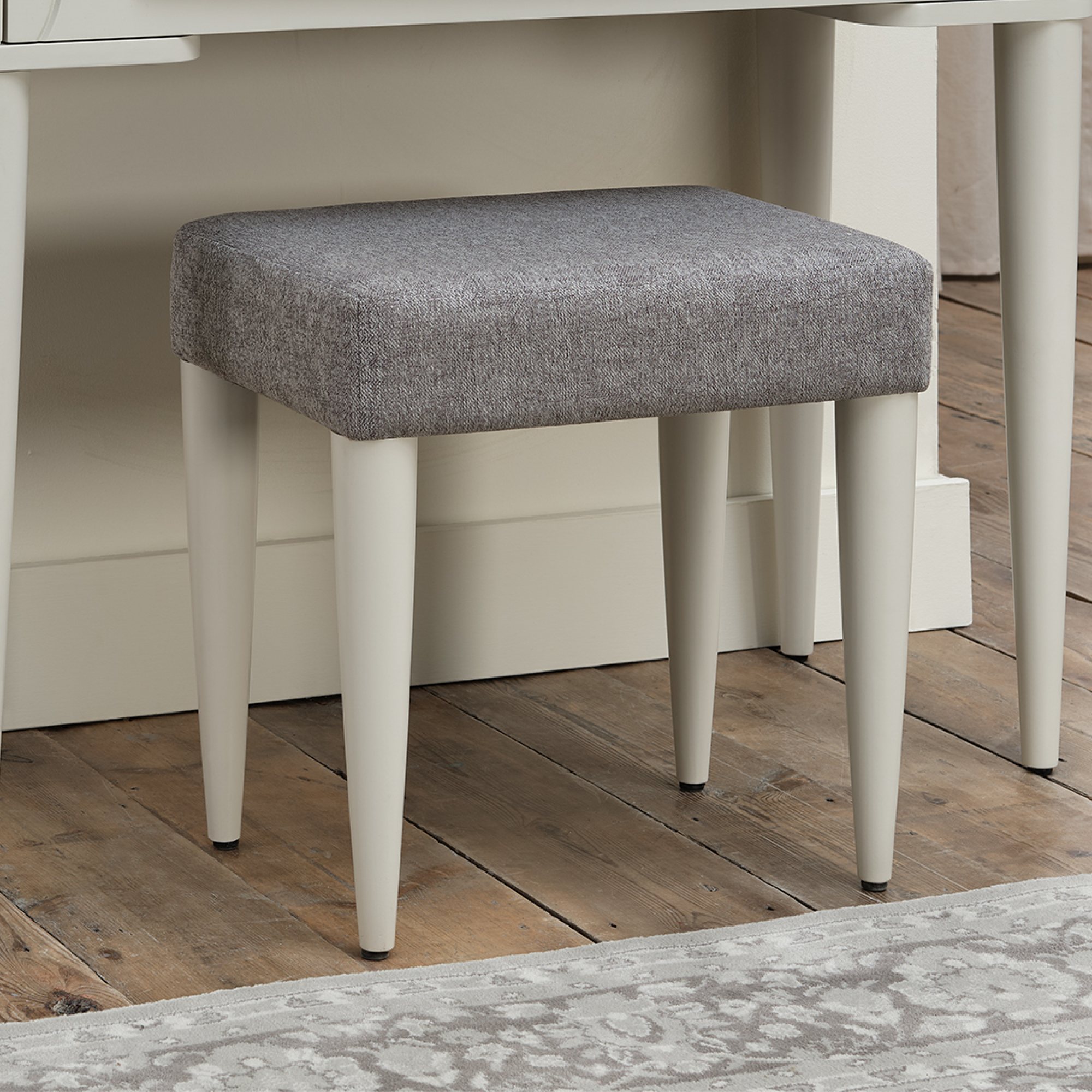 Norman Scandi Oak & Soft Grey Stool - Grey Fabric