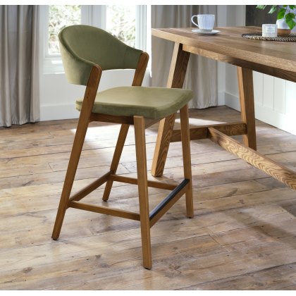 Rosen Rustic Oak Upholstered Bar Stool in an Cedar Velvet Fabric (Single)