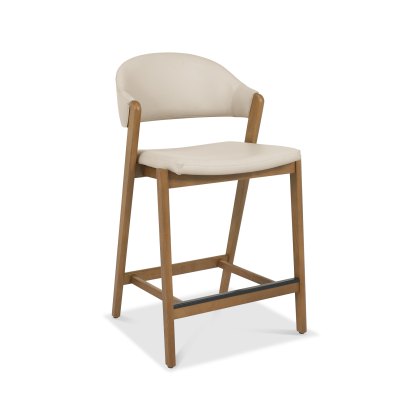 Rosen Rustic Oak Upholstered Bar Stool in an Ivory Bonded Leather (Single)