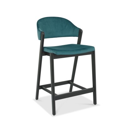 Rosen Peppercorn Upholstered Bar Stool in an Azure Velvet Fabric (Single)