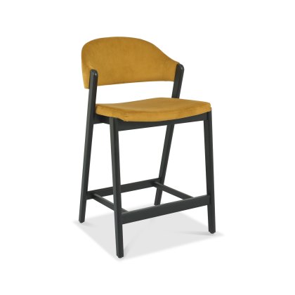 Rosen Peppercorn Upholstered Bar Stool in a Dark Mustard Velvet Fabric (Single)