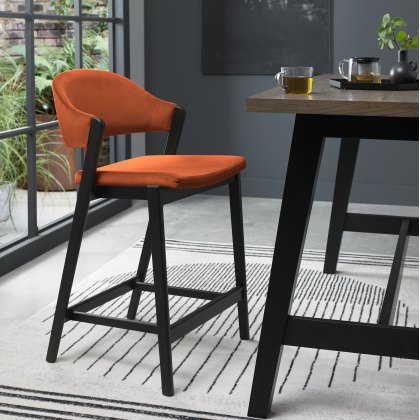 Rosen Peppercorn Upholstered Bar Stool in a Rust Velvet Fabric (Single)