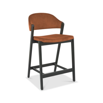 Rosen Peppercorn Upholstered Bar Stool in a Rust Velvet Fabric (Single)