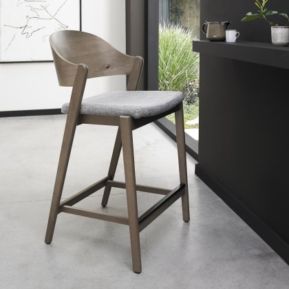 Astra - Grey Oiled Oak Bar Stool in Grey Fabric Astra - Grey Oiled Oak Bar Stool in Grey Fabric