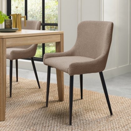 Rubens - Dining Chair in Mocha Beige Boucle Fabric (Pair) Rubens - Dining Chair in Mocha Beige Boucle Fabric (Pair)