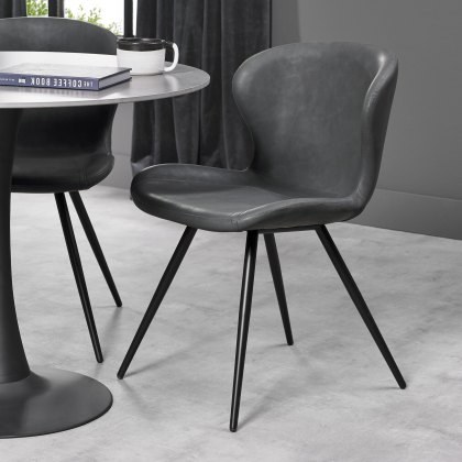 Arlo - Dining Chair in Dark Grey Vintage Faux Leather (Pair) Arlo - Dining Chair in Dark Grey Vintage Faux Leather (Pair)