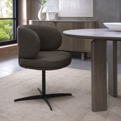 Marcel - Swivel Dining Chair in Brown Boucle Fabric (Pair) Marcel - Swivel Dining Chair in Brown Boucle Fabric (Pair)