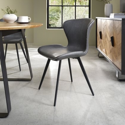 Garcia - Dining Chair in Dark Grey Vintage Faux Leather (Pair) Garcia - Dining Chair in Dark Grey Vintage Faux Leather (Pair)