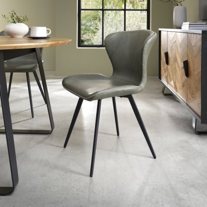 Garcia - Dining Chair in Olive Vintage Faux Leather (Pair) Garcia - Dining Chair in Olive Vintage Faux Leather (Pair)