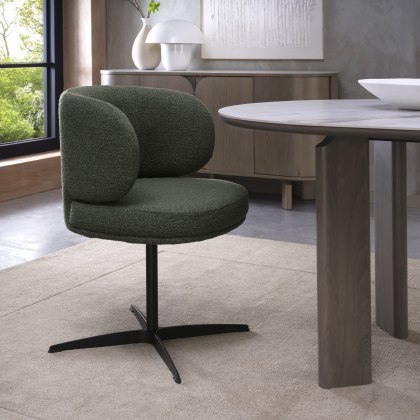 Marcel - Swivel Dining Chair in Dark Green Boucle Fabric (Pair) Marcel - Swivel Dining Chair in Dark Green Boucle Fabric (Pair)