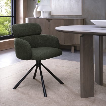 Hudson - Swivel Chair in Dark Green Boucle Fabric Hudson - Swivel Chair in Dark Green Boucle Fabric
