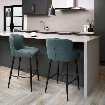 Rubens - Bar Stool in Blue Boucle Fabric (Pair) Rubens - Bar Stool in Blue Boucle Fabric (Pair)
