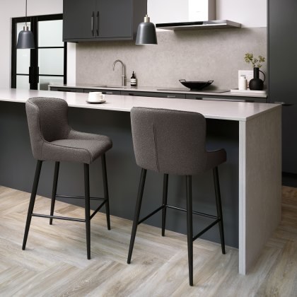 Rubens - Bar Stool in Grey Boucle Fabric (Pair) Rubens - Bar Stool in Grey Boucle Fabric (Pair)