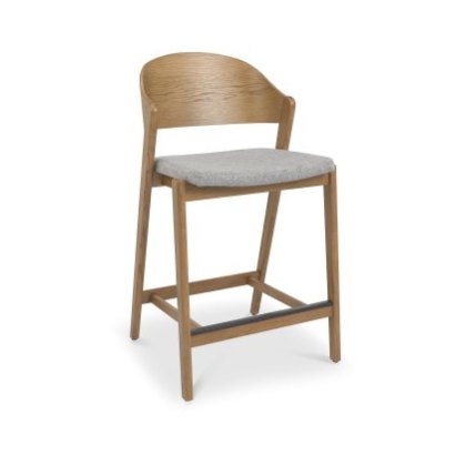 Astra - Rustic Oak Bar Stool in Grey Fabric Astra - Rustic Oak Bar Stool in Grey Fabric
