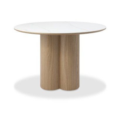 Warren - White Ceramic 4 Seater Round Dining Table with Oak Pedestal Warren - White Ceramic 4 Seater Round Dining Table with Oak Pedestal