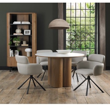 Warren - White Ceramic 4 Seater Round Dining Table with Oak Pedestal Warren - White Ceramic 4 Seater Round Dining Table with Oak Pedestal