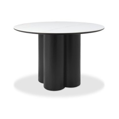 Warren - White Ceramic 4 Seater Round Dining Table with Black Oak Pedestal Warren - White Ceramic 4 Seater Round Dining Table with Black Oak Pedestal