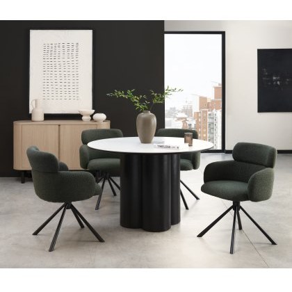 Warren - White Ceramic 4 Seater Round Dining Table with Black Oak Pedestal Warren - White Ceramic 4 Seater Round Dining Table with Black Oak Pedestal