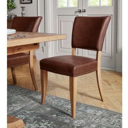 Rivera - Rustic Oak Dining Chair in Tan Faux Leather (Pair) Rivera - Rustic Oak Dining Chair in Tan Faux Leather (Pair)