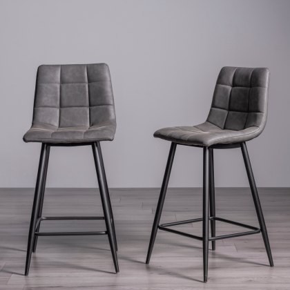 Mondrian - Bar Stool in Dark Grey Faux Leather (Pair) Mondrian - Bar Stool in Dark Grey Faux Leather (Pair)
