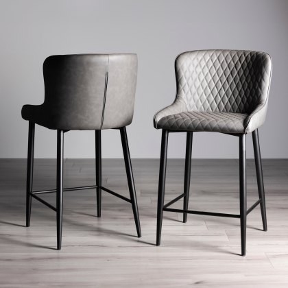Cezanne - Bar Stool in Dark Grey Faux Leather (Pair) Cezanne - Bar Stool in Dark Grey Faux Leather (Pair)