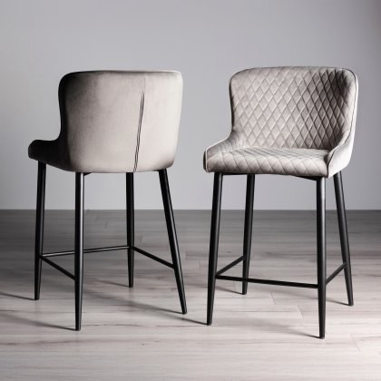 Cezanne - Bar Stool in Light Grey Velvet (Pair) Cezanne - Bar Stool in Light Grey Velvet (Pair)