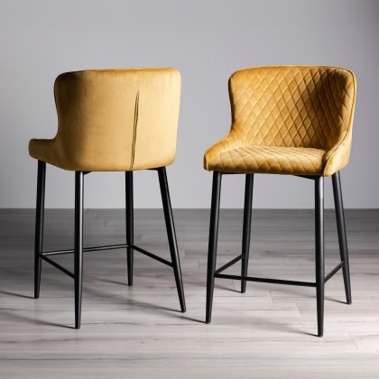 Cezanne - Bar Stool in Mustard Velvet (Pair) Cezanne - Bar Stool in Mustard Velvet (Pair)