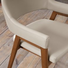 Rosen Rustic Oak Ivory Bonded Leather Upholstered Arm Chairs