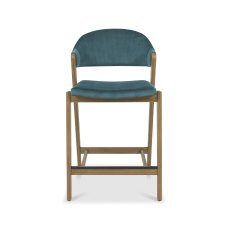 Rosen Rustic Oak Upholstered Bar Stool in an Azure Velvet Fabric (Single)