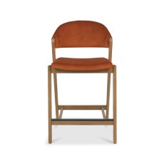 Rosen Rustic Oak Upholstered Bar Stool in an Rust Velvet Fabric (Single)