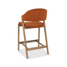 Rosen Rustic Oak Upholstered Bar Stool in an Rust Velvet Fabric (Single)