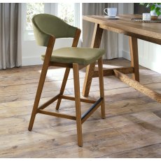 Rosen Rustic Oak Upholstered Bar Stool in an Cedar Velvet Fabric (Single)